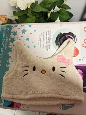 Hello Kitty Cream Sherpa Crop Top with Pink Bow Accent